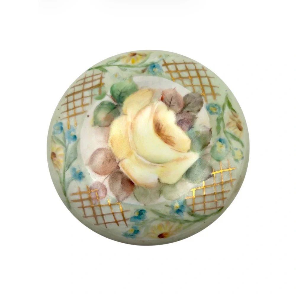 Vintage Schumann Bavaria Hand-Painted Porcelain Covered Trinket Box Yellow Rose⁠